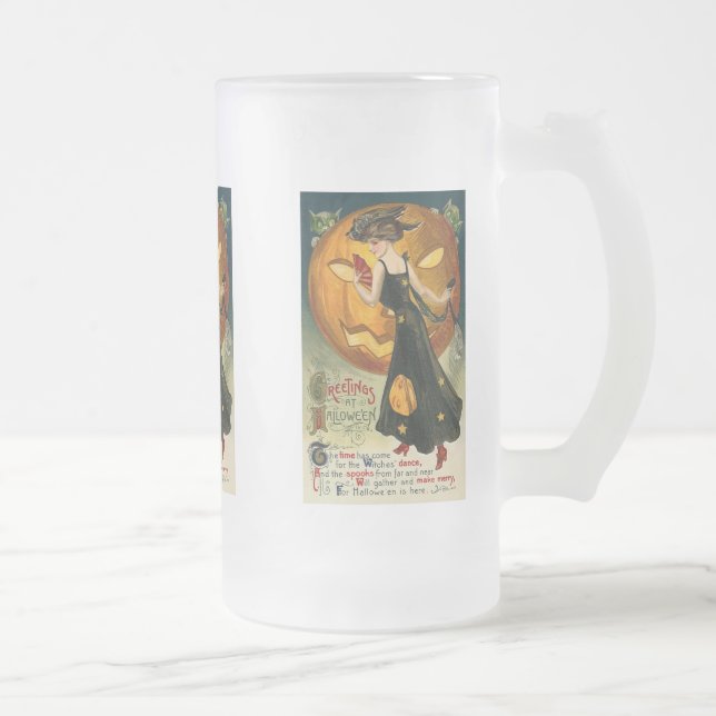 Witch's Dance Vintage Halloween Card Mug (Right)