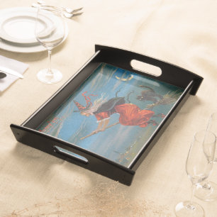 Witch's Familiar Black Cat Halloween on Broomstick Serving Tray