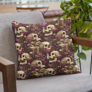 Witch's Garden Skull Purple Pumpkin Throw Pillow