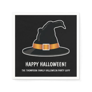 Witch's Hat And Orange Witch Hat Black Halloween Napkins