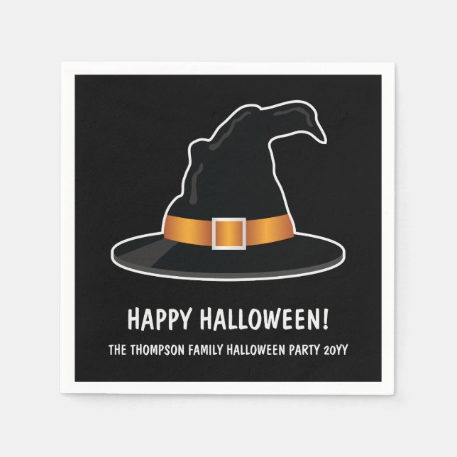 Witch's Hat And Orange Witch Hat Black Halloween Napkins (Front)
