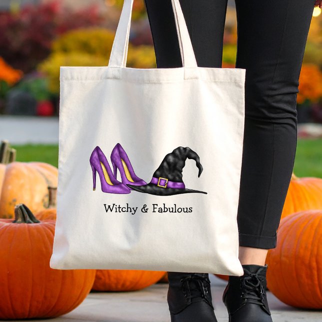 Witch's Hat And Shoes Whimsical Halloween Tote Bag (Disclaimer: This image is a digital mockup.)