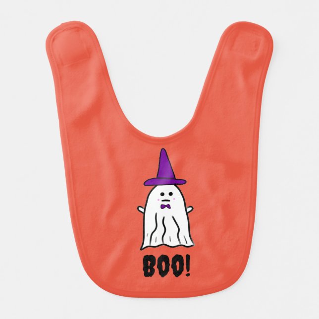 Witch's Hat Halloween Ghost Baby Bib (Front)