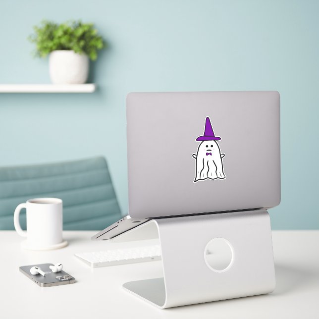 Witch's Hat Halloween Ghost Sticker (Laptop On Desk)