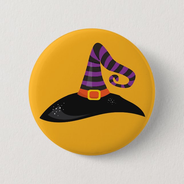 Witch's Hat Halloween Orange Black Purple Cartoon Button (Front)