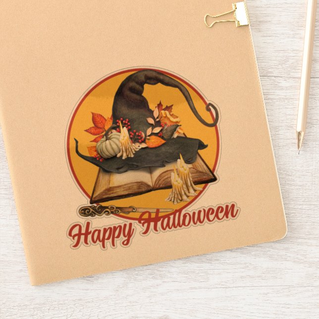 Witch's Hat & Spellbook Halloween Sticker (Notebook)