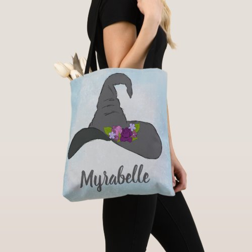 Witchs Hat with Flowers Personalized Tote Bag