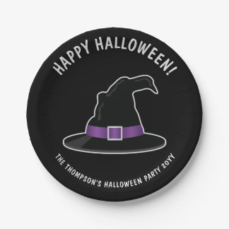 Witch's Hat With Purple Details Happy Halloween Paper Plates