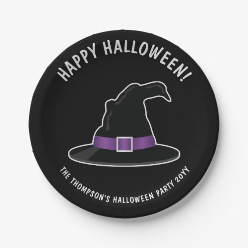 Witchs Hat With Purple Details Happy Halloween Paper Plates