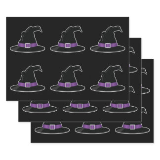 Witch's Hats With Purple Details Halloween Pattern Wrapping Paper Sheets