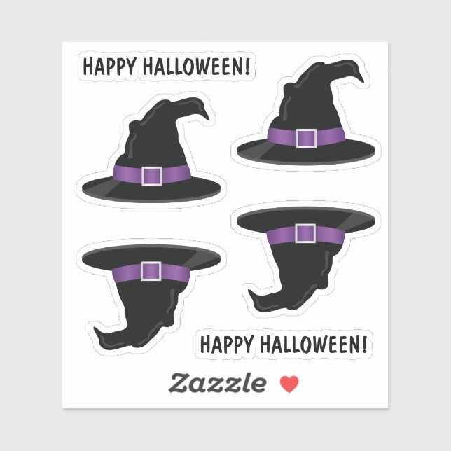 Witch's Hats With Purple Details Happy Halloween Sticker (Sheet)