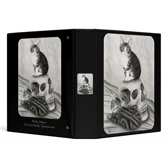 Witch's Kittens Cat Skull Gothic Goth Fantasy Art  Vinyl Binders