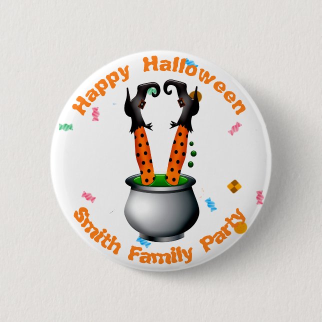 Witch's Legs & Brew in Orange & Black Button (Front)