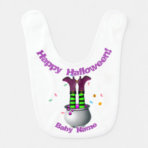 Witch's Legs & Brew in Purple & Green Baby Bib