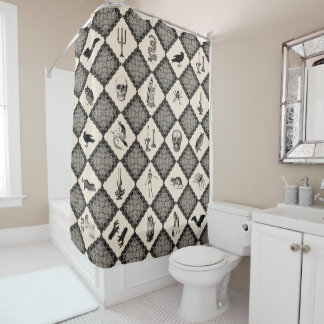 Witch's Patchwork Quilt Wiccan Sherpa Blanket Shower Curtain