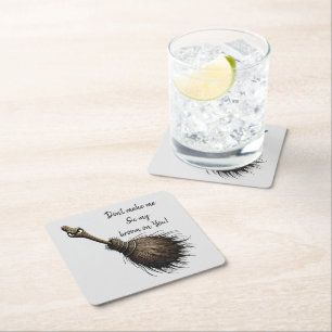 Witch's Pet Broom Square Paper Coaster