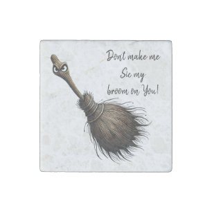 Witch's Pet Broom Stone Magnet