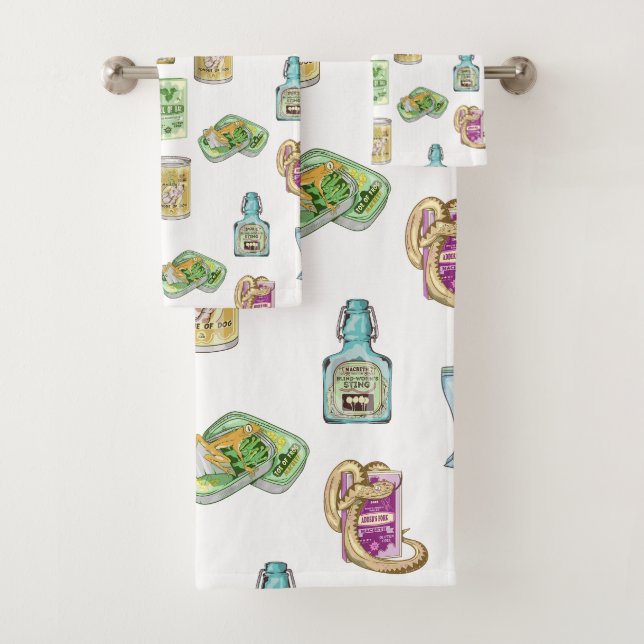 Witch's potion pattern double double  bath towel set (Insitu)