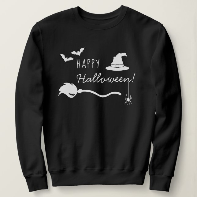 Witch's Stuff, Spider, Bats Happy Halloween Text Sweatshirt (Design Front)