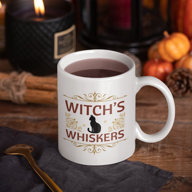 Witch's Whiskers Coffee Mug (Start your day with a touch of Halloween flair featuring a black cat and golden accents.
)