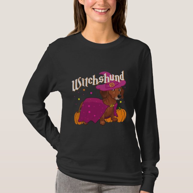 Witchshund Dachshund Dog In Witch Hat Halloween Co T-Shirt (Front)