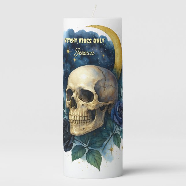 Witchy Aesthetic Gothic Floral Halloween Creepy  Pillar Candle (Front)