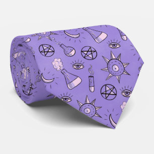 Witchy Alchemy Symbols Purple Halloween Neck Tie