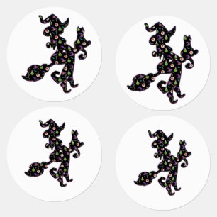 Witchy And Cat, Halloween Mood Labels
