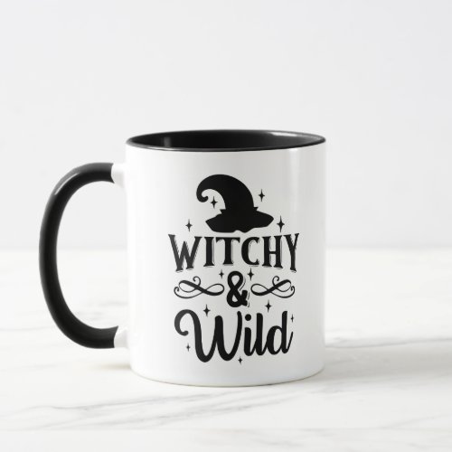Witchy and Wild Black and White Cute Halloween Mug