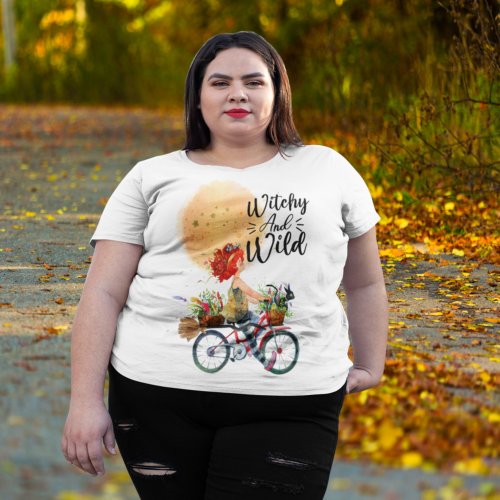 Witchy and Wild  Cute Witch On A Bike Plus Size T_Shirt