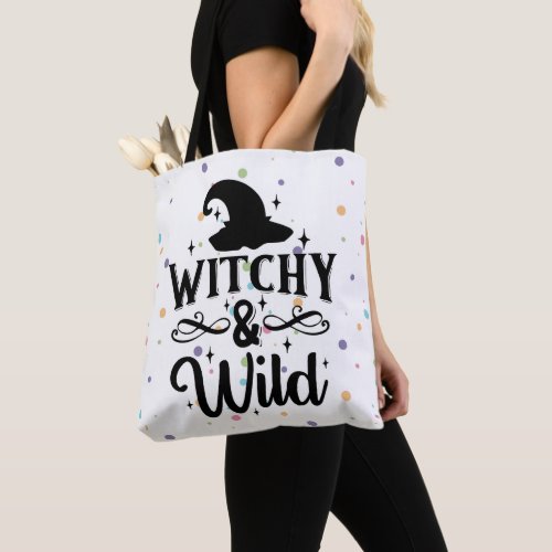 Witchy and Wild Polka Dot Halloween Tote Bag