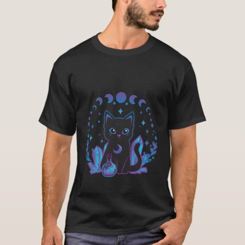 Witchy Black Cat Crystal Alchemy Kawaii Pastel Got T_Shirt