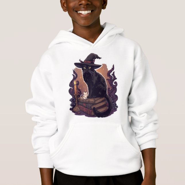 Witchy Black Cat & Ghost Mouse – Halloween Pet Par Hoodie (Front)