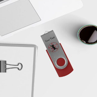 Witchy black Cat gold Star on Red Pentagram Grey Flash Drive
