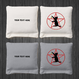 Witchy Black Cat in Pentagram Gold Star Circle Cornhole Bags