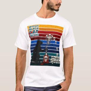 Witchy Black Cat Potion Retro Skull Art T-Shirt