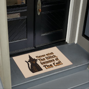 Witch & her Familiar, Black cat Halloween Witchcraft doormat