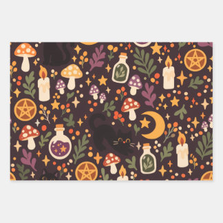 Witchy Black Cats Mushrooms Potions Wrapping Paper