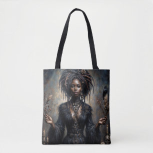 Witchy Black Woman Gothic Art Tote Bag