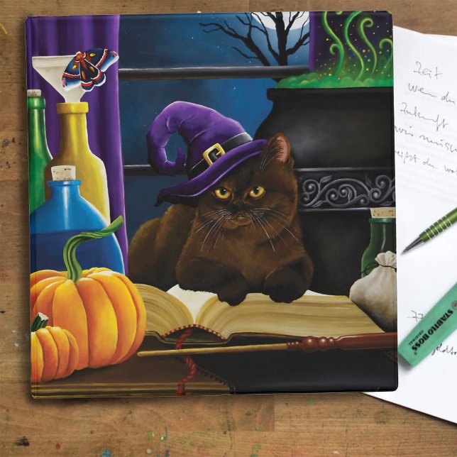 Witchy Brown Cat Magic Purple Full Moon Brewing 3 Ring Binder (Creator Uploaded)