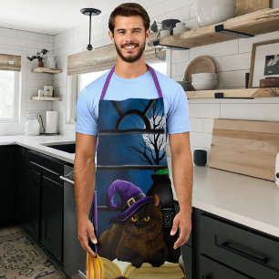Witchy Brown Cat Magic Purple Full Moon Brewing Apron