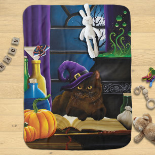 Witchy Brown Cat Magic Purple Full Moon Brewing Baby Blanket