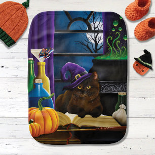 Witchy Brown Cat Magic Purple Full Moon Brewing Baby Burp Cloth