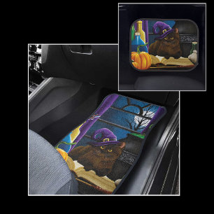 Witchy Brown Cat Magic Purple Full Moon Brewing Car Floor Mat