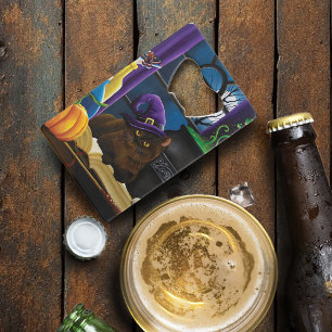 Witchy Brown Cat Magic Purple Full Moon Brewing Credit Card Bottle Opener