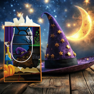 Witchy Brown Cat Magic Purple Full Moon Brewing Medium Gift Bag