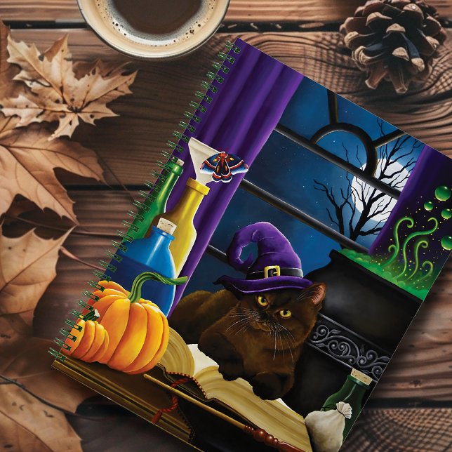 Witchy Brown Cat Magic Purple Full Moon Brewing Notebook (Creator Uploaded)