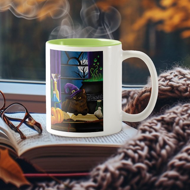 Witchy Brown Cat Magic Purple Full Moon Brewing Two-Tone Coffee Mug (Creator Uploaded)