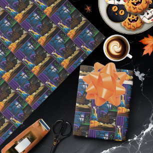 Witchy Brown Cat Magic Purple Full Moon Brewing Wrapping Paper