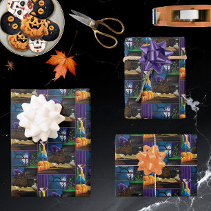 Witchy Brown Cat Magic Purple Full Moon Brewing Wrapping Paper Sheets